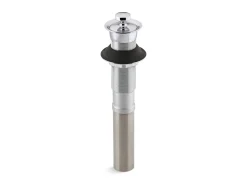 Bathroom sink drain with non-removable metal stopper and without overflow