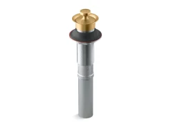 Bathroom sink drain with non-removable metal stopper and without overflow
