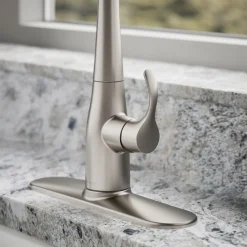 Compact pull-down kitchen sink faucet with three-function sprayhead