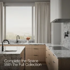 Compact pull-down kitchen sink faucet with three-function sprayhead