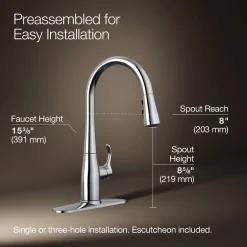 Compact pull-down kitchen sink faucet with three-function sprayhead