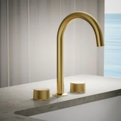 Deck-mount bath faucet handles with Oyl design