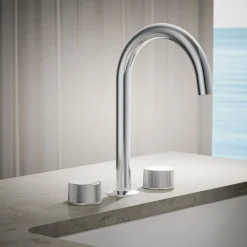 Deck-mount bath faucet handles with Oyl design
