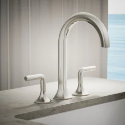Deck-mount bath faucet handles with Lever design