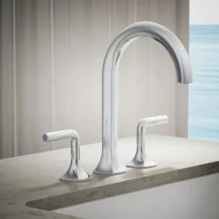 Deck-mount bath faucet handles with Lever design