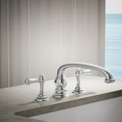 Deck-mount bath faucet handle trim with Lever design