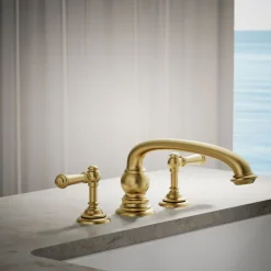 Deck-mount bath faucet handle trim with Lever design