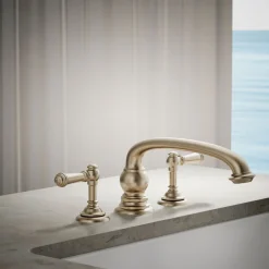 Deck-mount bath faucet handle trim with Lever design