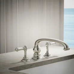 Deck-mount bath faucet handle trim with Lever design