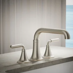 Deck-mount bath faucet trim