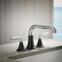 Deck-mount bath faucet trim