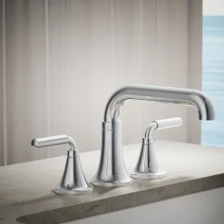 Deck-mount bath faucet trim