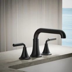 Deck-mount bath faucet trim