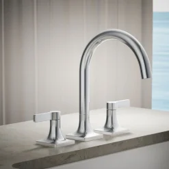 Deck-mount bath faucet trim