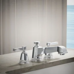 Deck-mount bath faucet trim