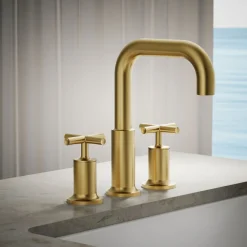Deck-mount bath faucet trim with Cross handles