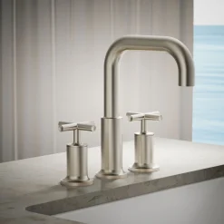 Deck-mount bath faucet trim with Cross handles