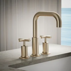 Deck-mount bath faucet trim with Cross handles