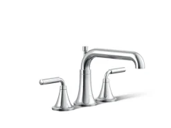 Deck-mount bath faucet trim with diverter
