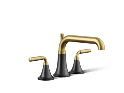 Deck-mount bath faucet trim with diverter