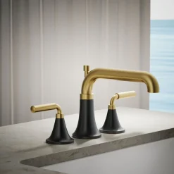 Deck-mount bath faucet trim with diverter