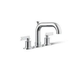 Deck-mount bath faucet trim with diverter