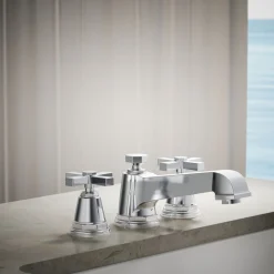 Deck-mount bath faucet trim with cross handles