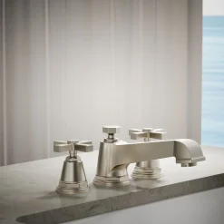 Deck-mount bath faucet trim with cross handles