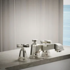 Deck-mount bath faucet trim with cross handles