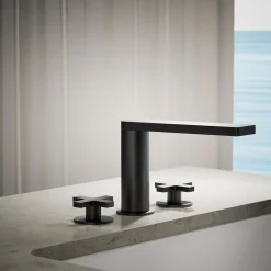 Deck-mount bath faucet with cross handles