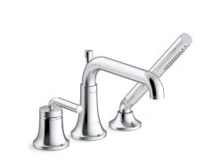 Deck-mount bath faucet with handshower