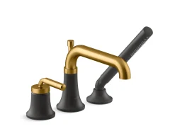Deck-mount bath faucet with handshower