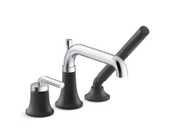 Deck-mount bath faucet with handshower
