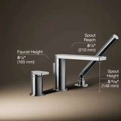 Deck-mount bath faucet with handshower
