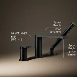 Deck-mount bath faucet with handshower