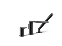 Deck-mount bath faucet with handshower