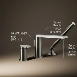 Deck-mount bath faucet with handshower