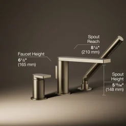 Deck-mount bath faucet with handshower