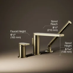 Deck-mount bath faucet with handshower