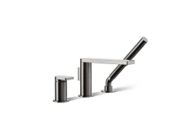 Deck-mount bath faucet with handshower