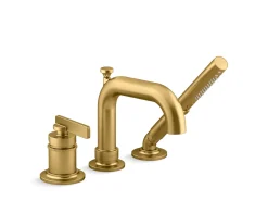 Deck-mount bath faucet with handshower