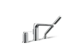 Deck-mount bath faucet with handshower