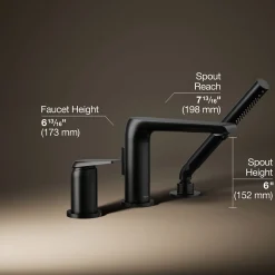 Deck-mount bath faucet with handshower