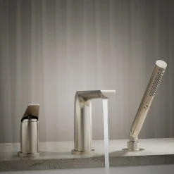 Deck-mount bath faucet with handshower