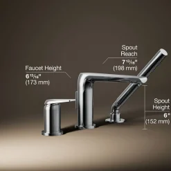 Deck-mount bath faucet with handshower