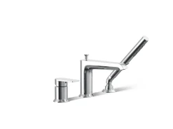 Deck-mount bath faucet with handshower