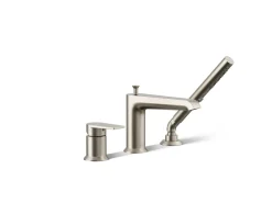 Deck-mount bath faucet with handshower