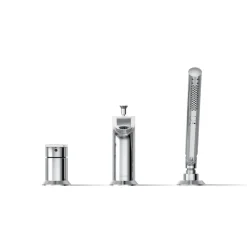 Deck-mount bath faucet with handshower