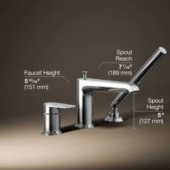 Deck-mount bath faucet with handshower