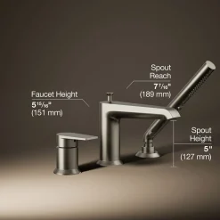 Deck-mount bath faucet with handshower